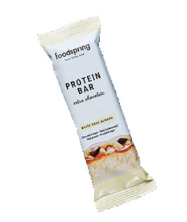 Foodspring barretta protein bar extra chocolate white e mandorle 65 g